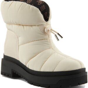 NIB Guess Leeda Women's Padded Synthetic Drawstring Ankle Boot In Cream 9.5